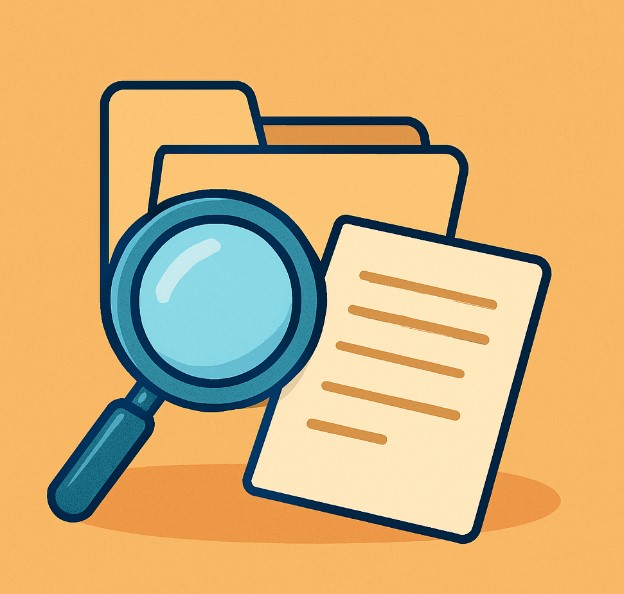 A realistic photo symbolizing case evidence analysis, showing a magnifying glass over a lined document