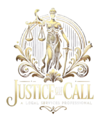 Justice On Call logo with Lady Justice.