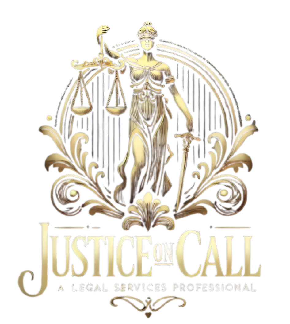 Justice On Call logo with Lady Justice.