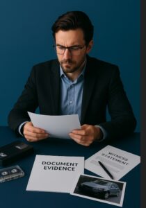 man with four types of evidence around him 